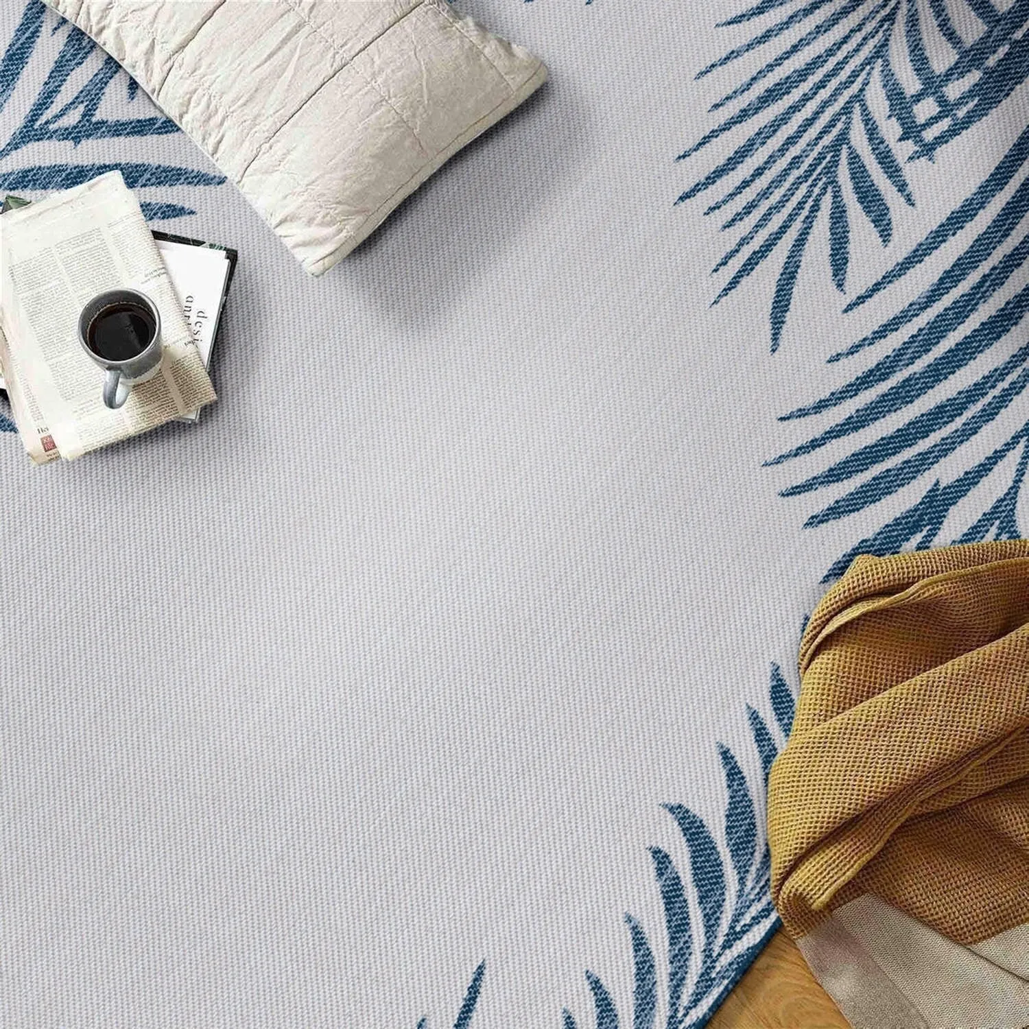 World Rug Gallery Tropical Floral Palm Leaves Textured Flat Weave Indoor/Outdoor Area Rug