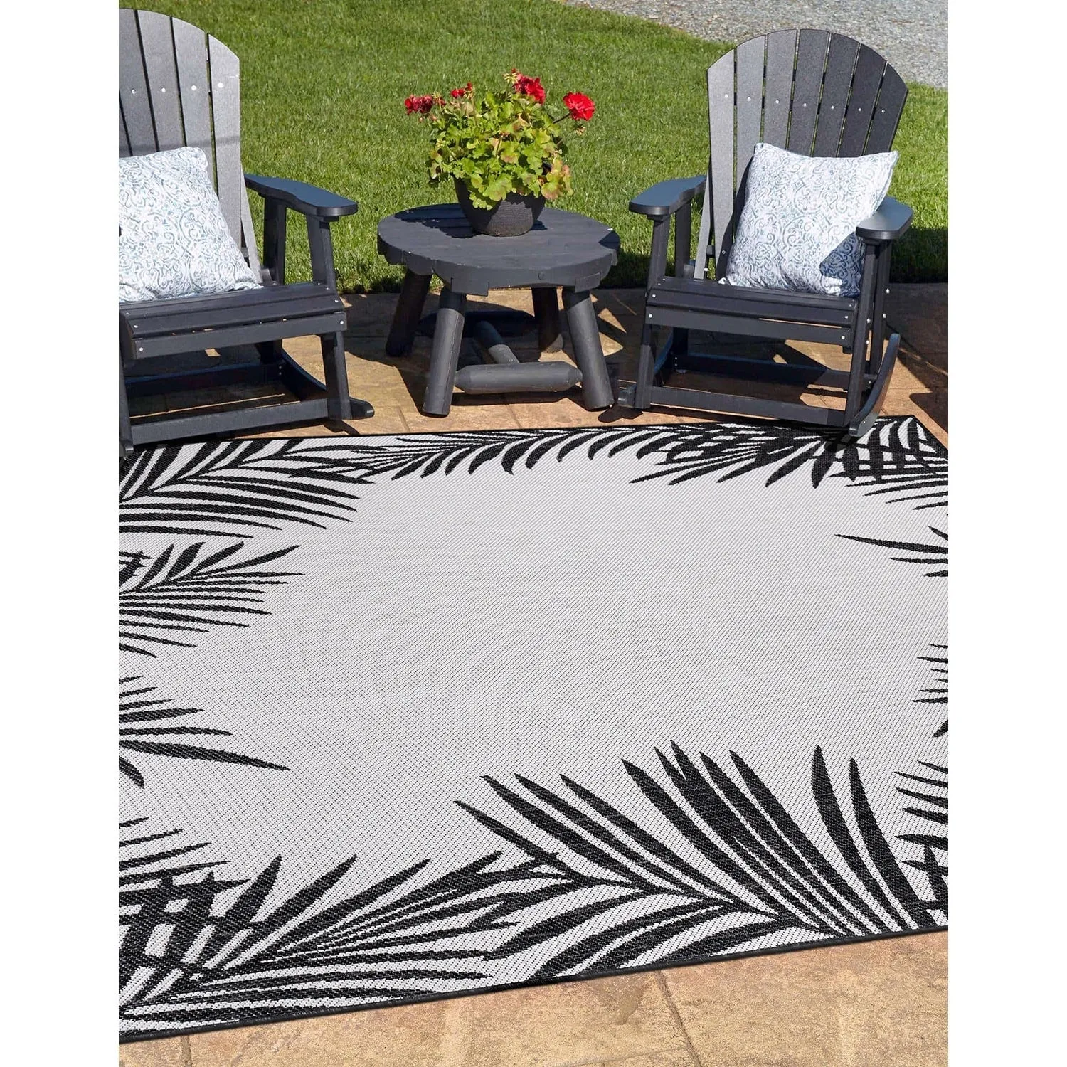 World Rug Gallery Tropical Floral Palm Leaves Textured Flat Weave Indoor/Outdoor Area Rug