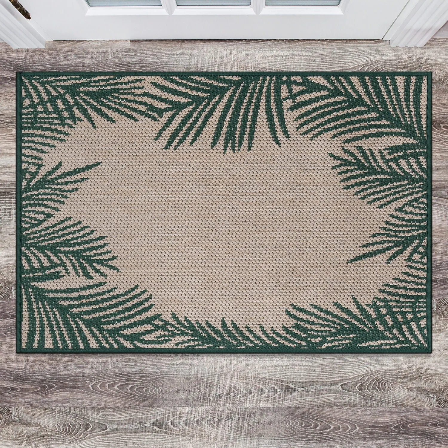 World Rug Gallery Tropical Floral Palm Leaves Textured Flat Weave Indoor/Outdoor Area Rug